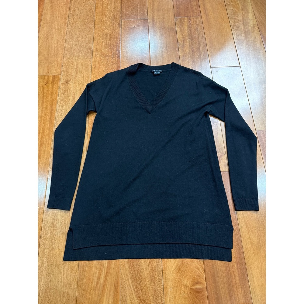 Theory Black V Neck Long Sleeve Wool Blended Tunic Sweater Dress Size‎ S